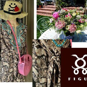 $795 FIGUE LUX FABRIZI KAFTAN SEXY DRESS PYTHON PRNT EMBELISHED SILK BELT XL NWT